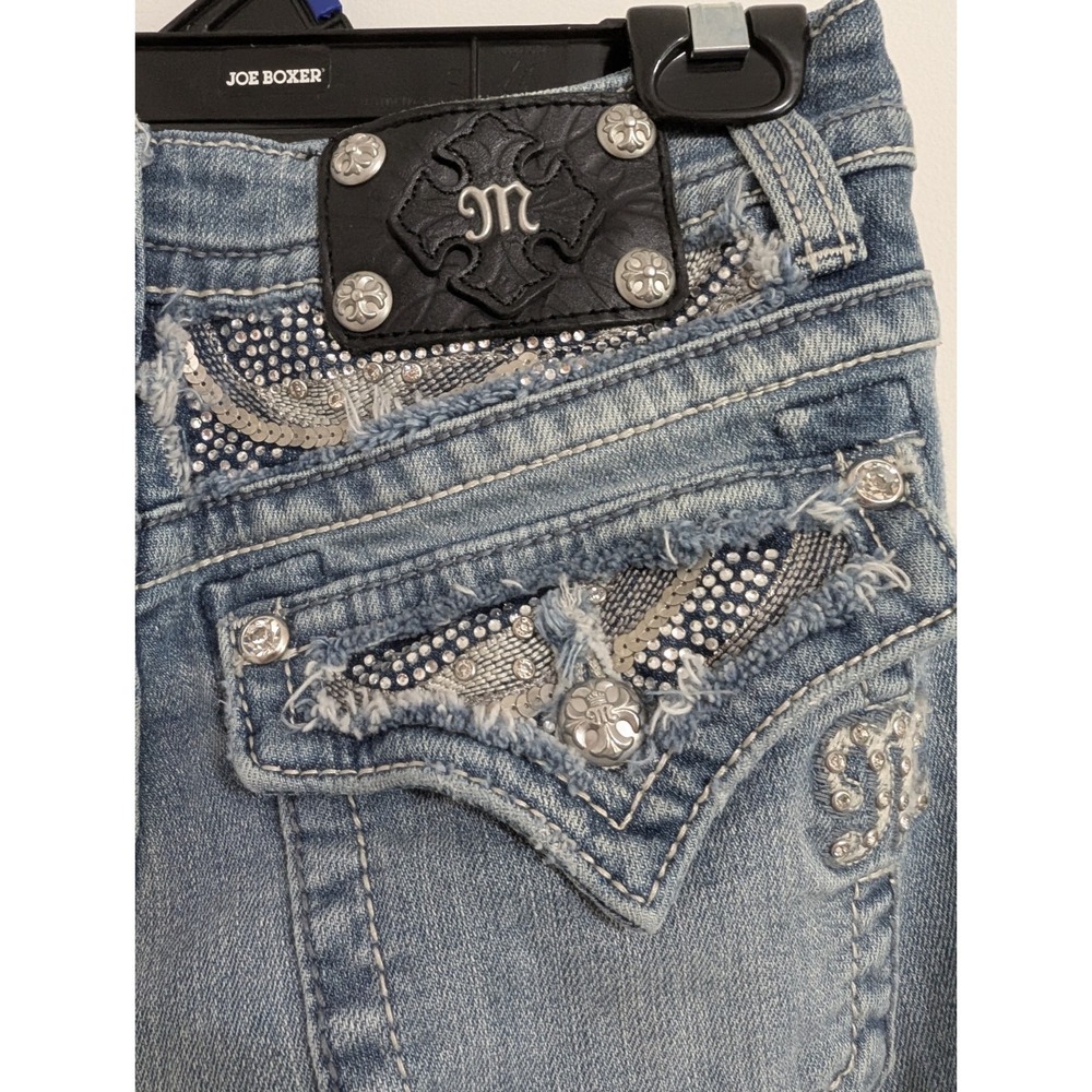 Miss Me Flare Denim Jeans 29 (30) Low Rise Stretch Sequin Blue JE5440F3R Great! - Picture 6 of 15